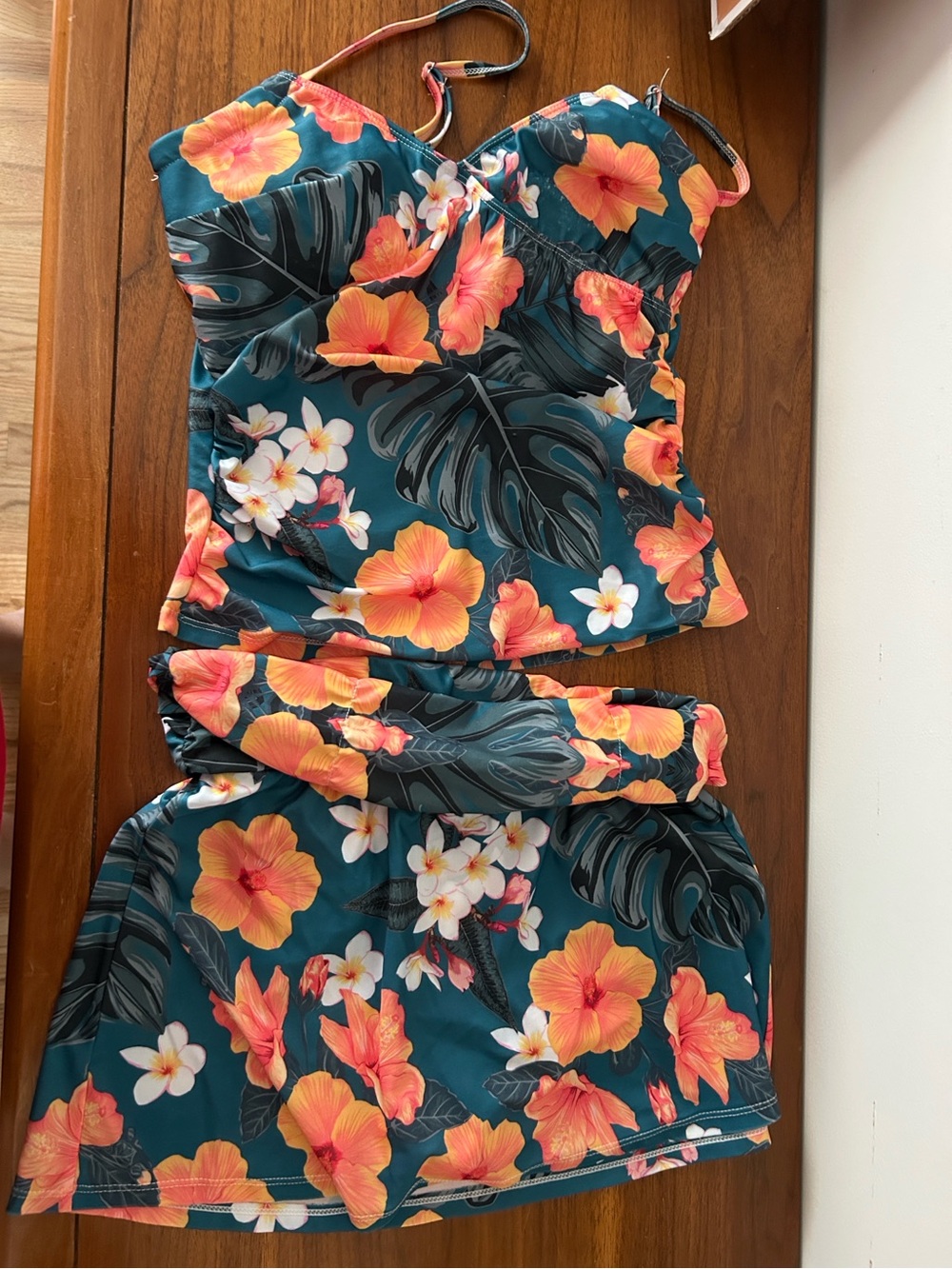 Tropical Floral Tankini Set in Teal and Coral
